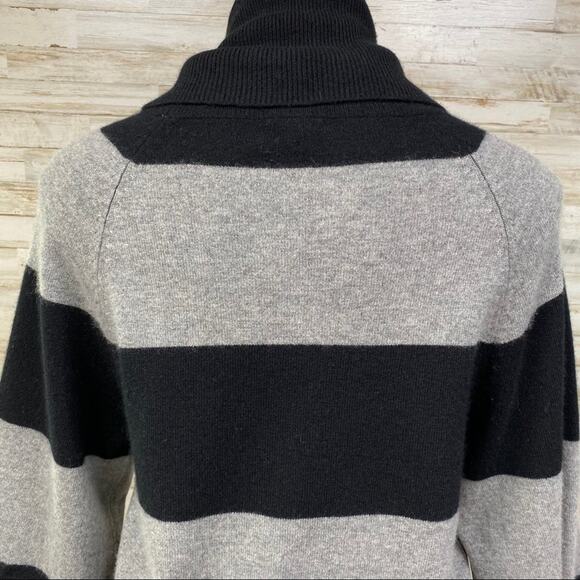 Pure Amici Cashmere Cowl Neck Sweater Womens Size XS Black & Gray Stripe - Picture 12 of 16